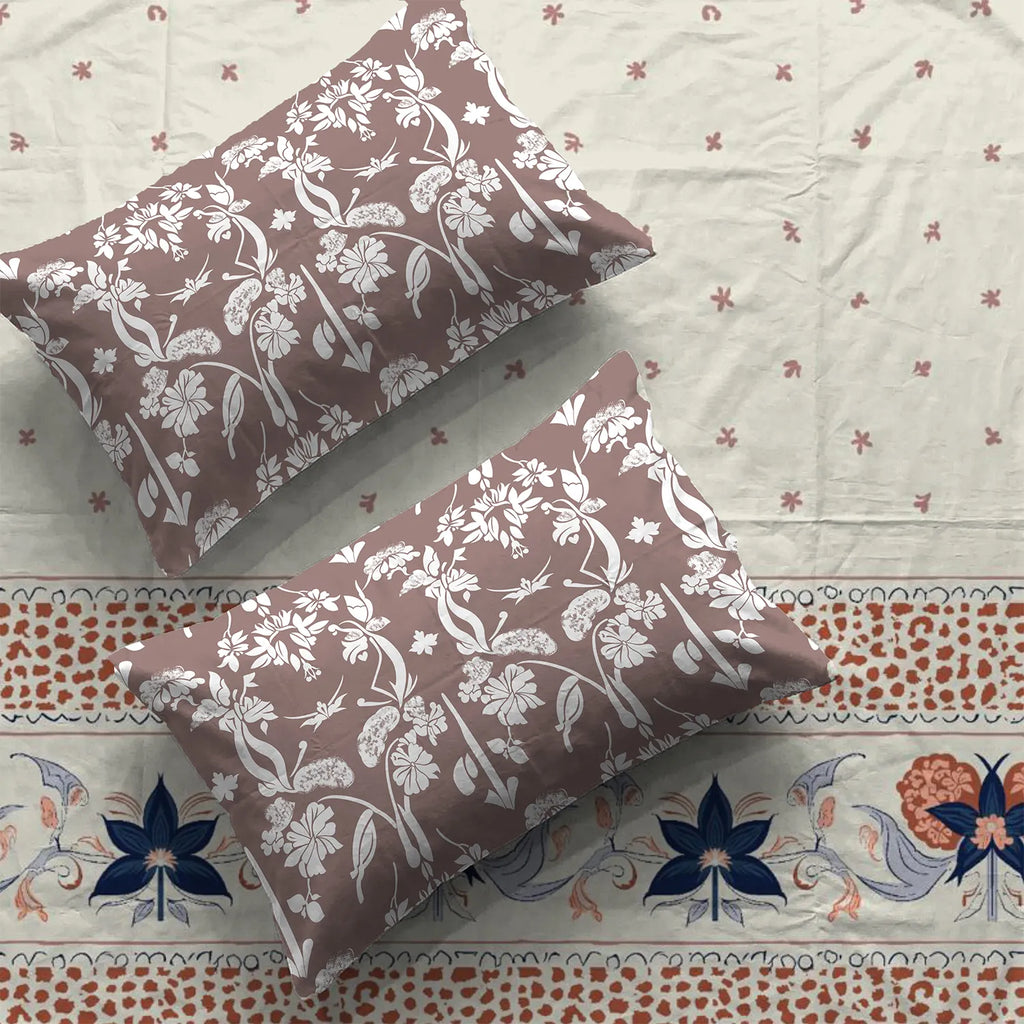 Serene 200 TC 100% Cotton Bedsheet with Pillow Covers - Ivy Bloom Terra