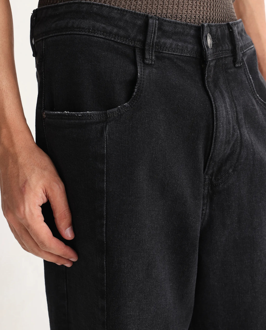Rare Rabbit Men's Janik Grey Cotton Blend Plain Baggy Fit Jeans