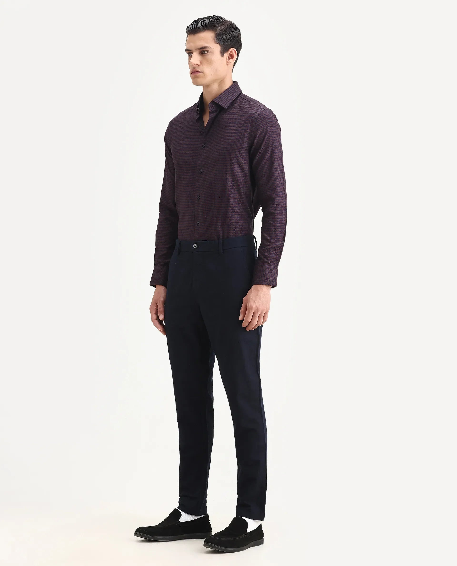 Rare Rabbit Men's Jeck-1 Navy Cotton Jacquard Regular Fit Trouser