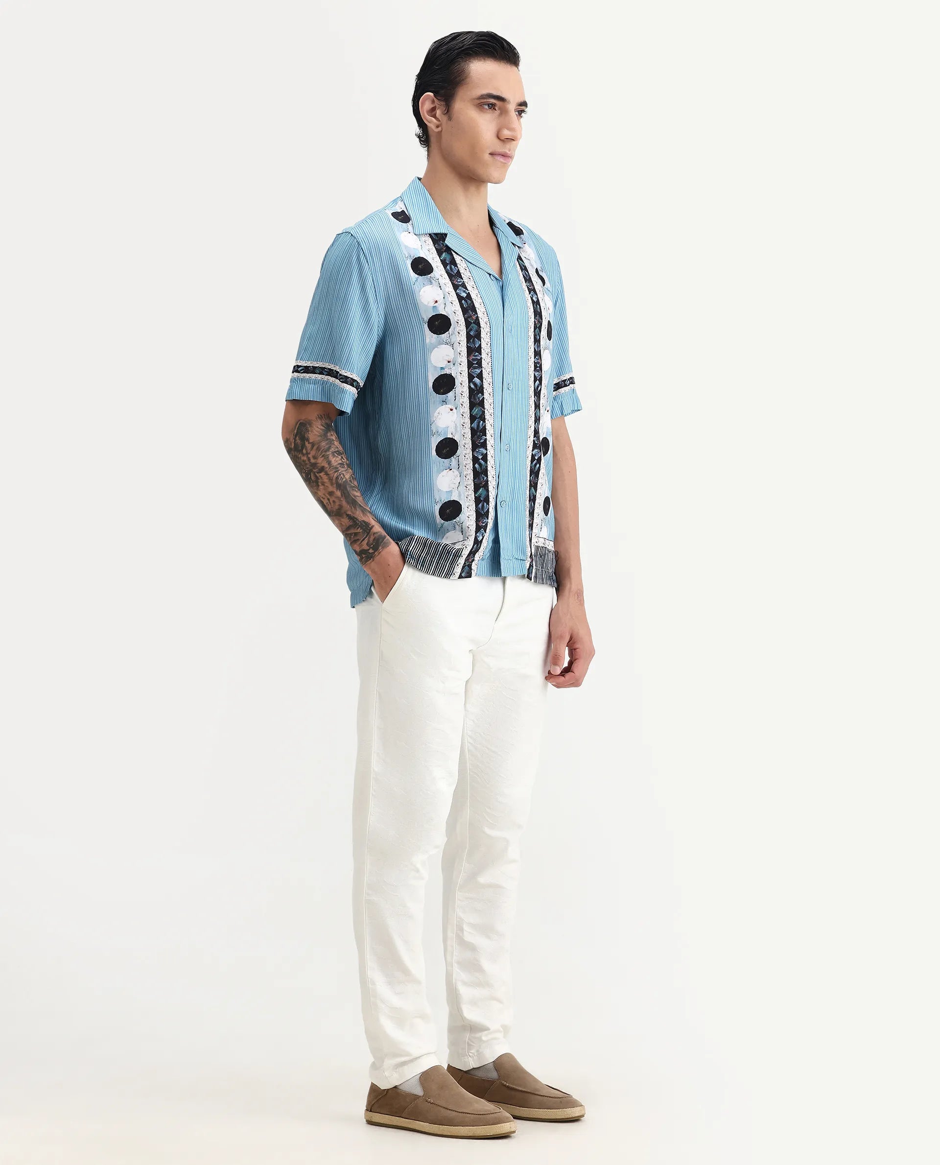 Rare Rabbit Men's Jeck-24 White Cotton Jacquard Regular Fit Trouser