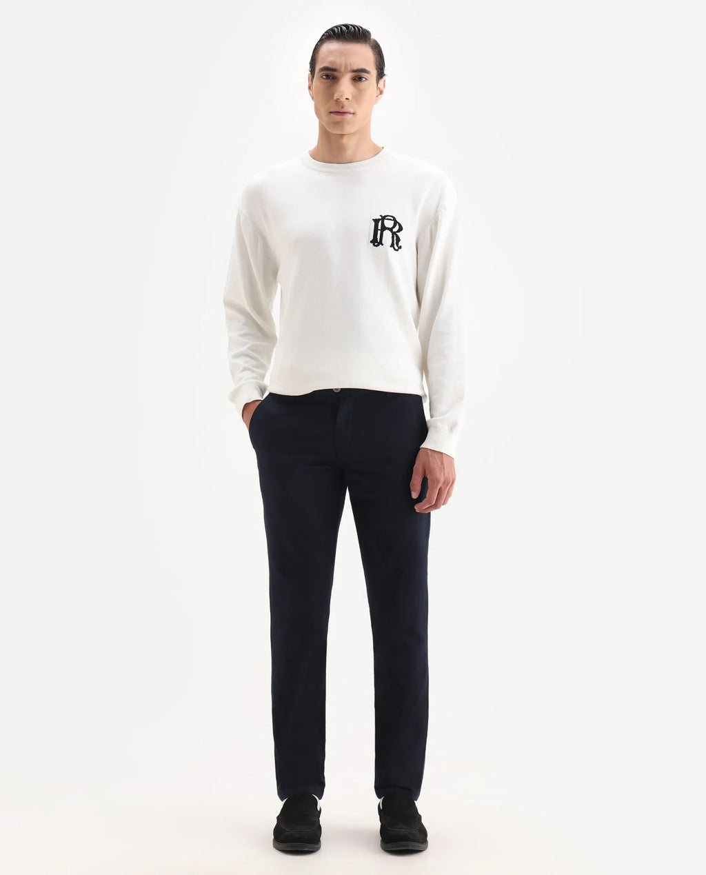 Rare Rabbit Men's Jeck-2 Navy Cotton Jacquard Regular Fit Trouser