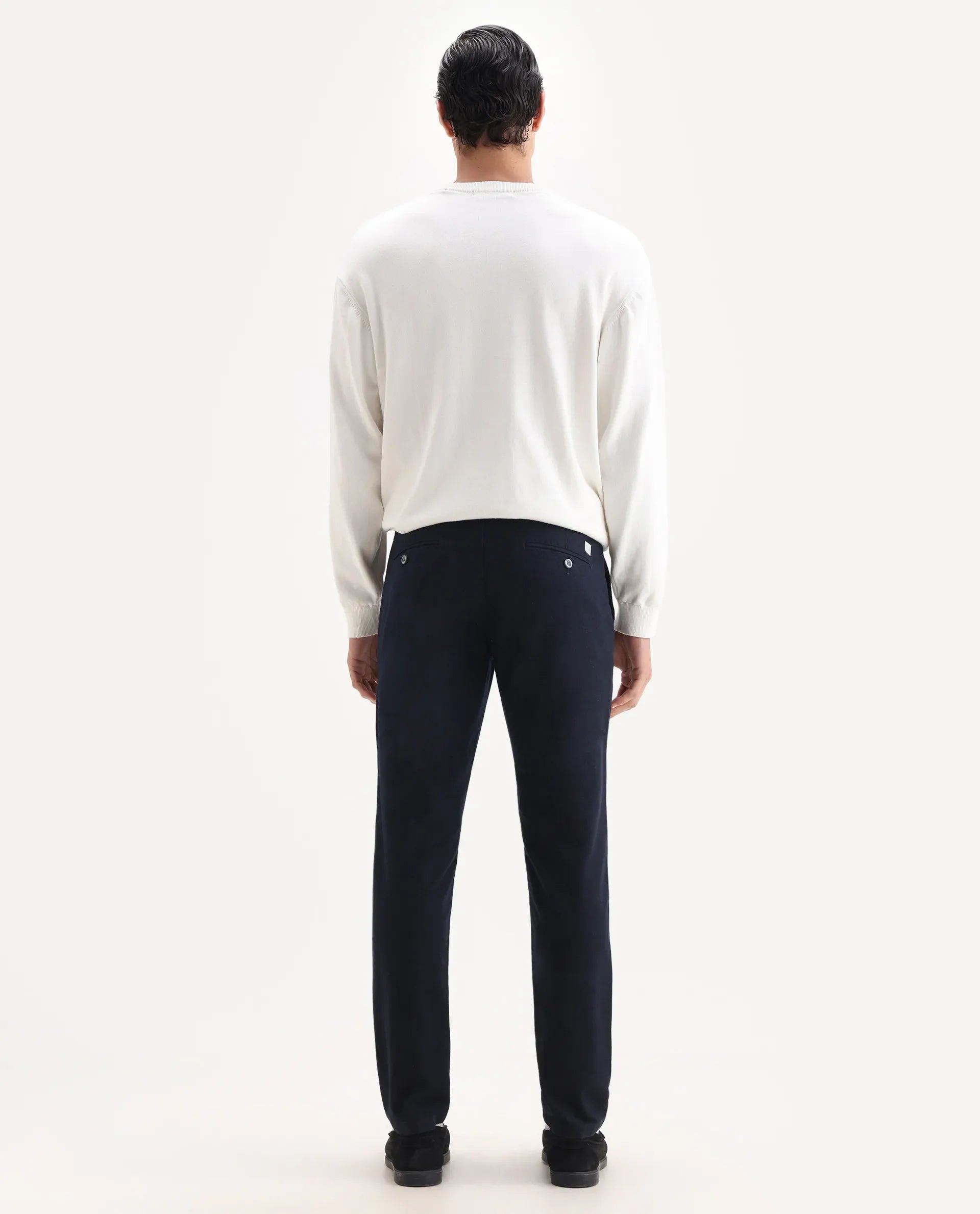 Rare Rabbit Men's Jeck-2 Navy Cotton Jacquard Regular Fit Trouser
