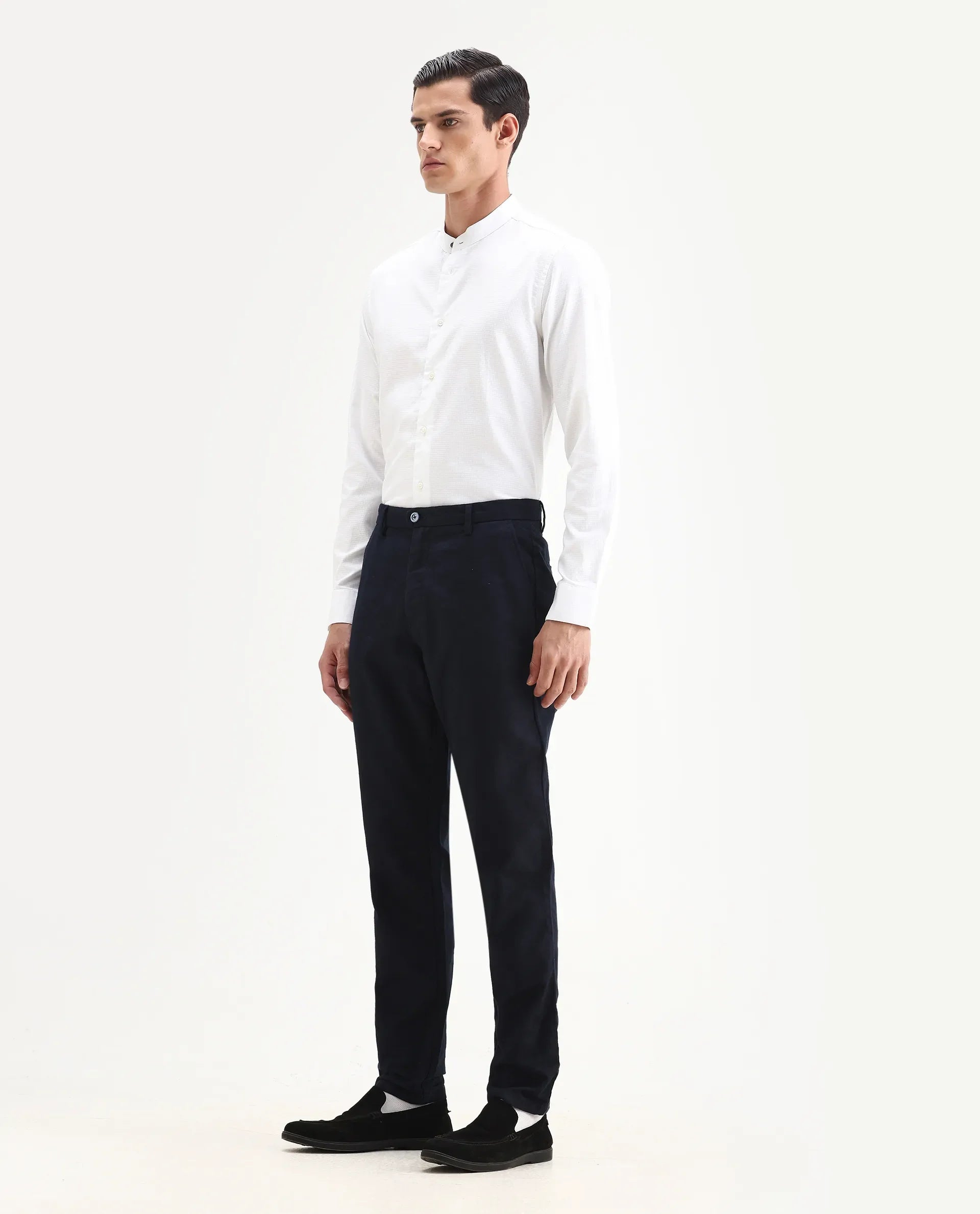 Rare Rabbit Men's Jeck-24 Navy Cotton Jacquard Regular Fit Trouser