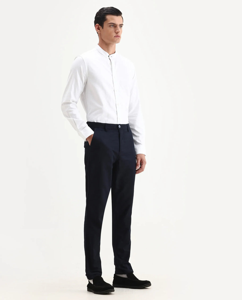 Rare Rabbit Men's Jeck-24 Navy Cotton Jacquard Regular Fit Trouser