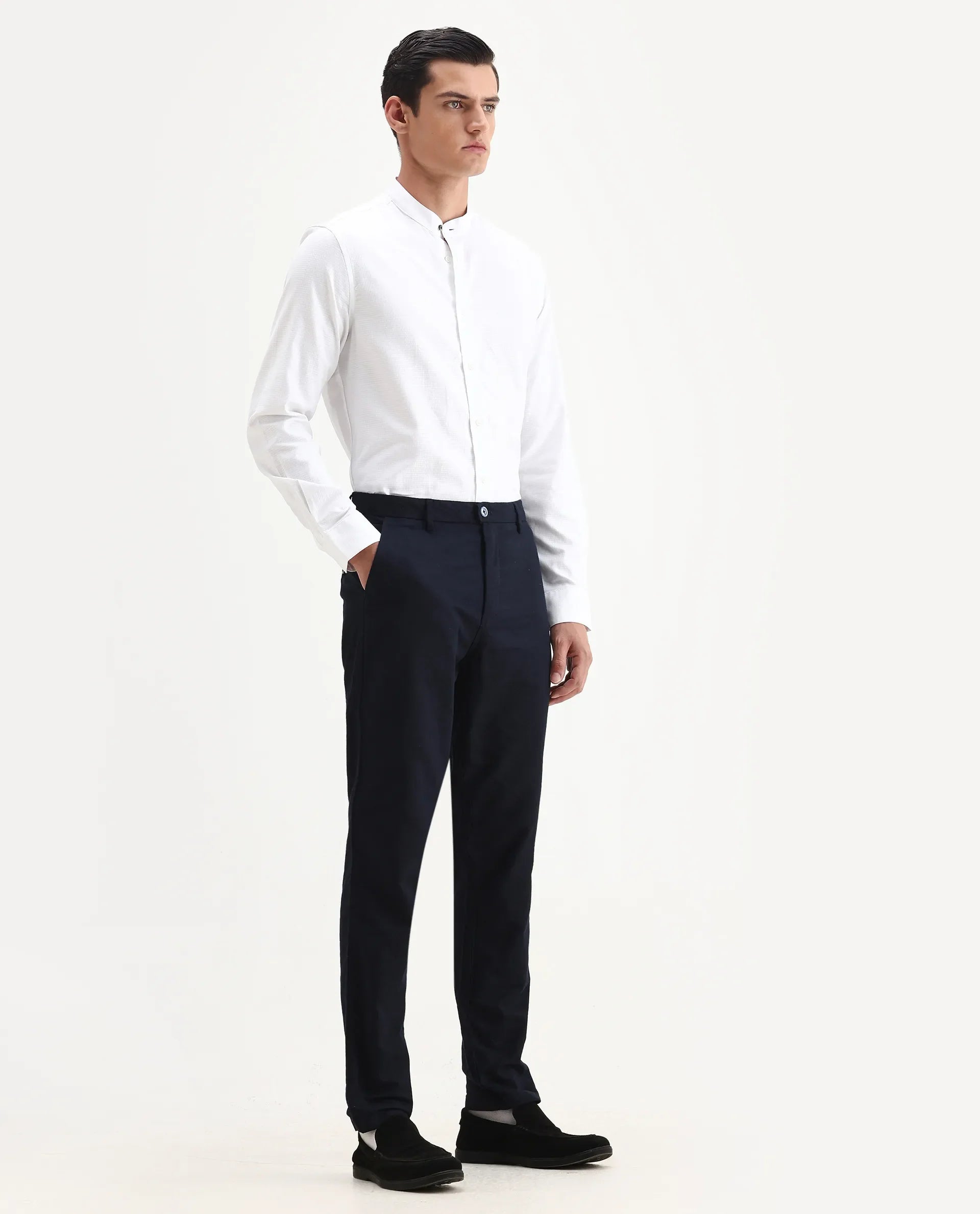 Rare Rabbit Men's Jeck-24 Navy Cotton Jacquard Regular Fit Trouser