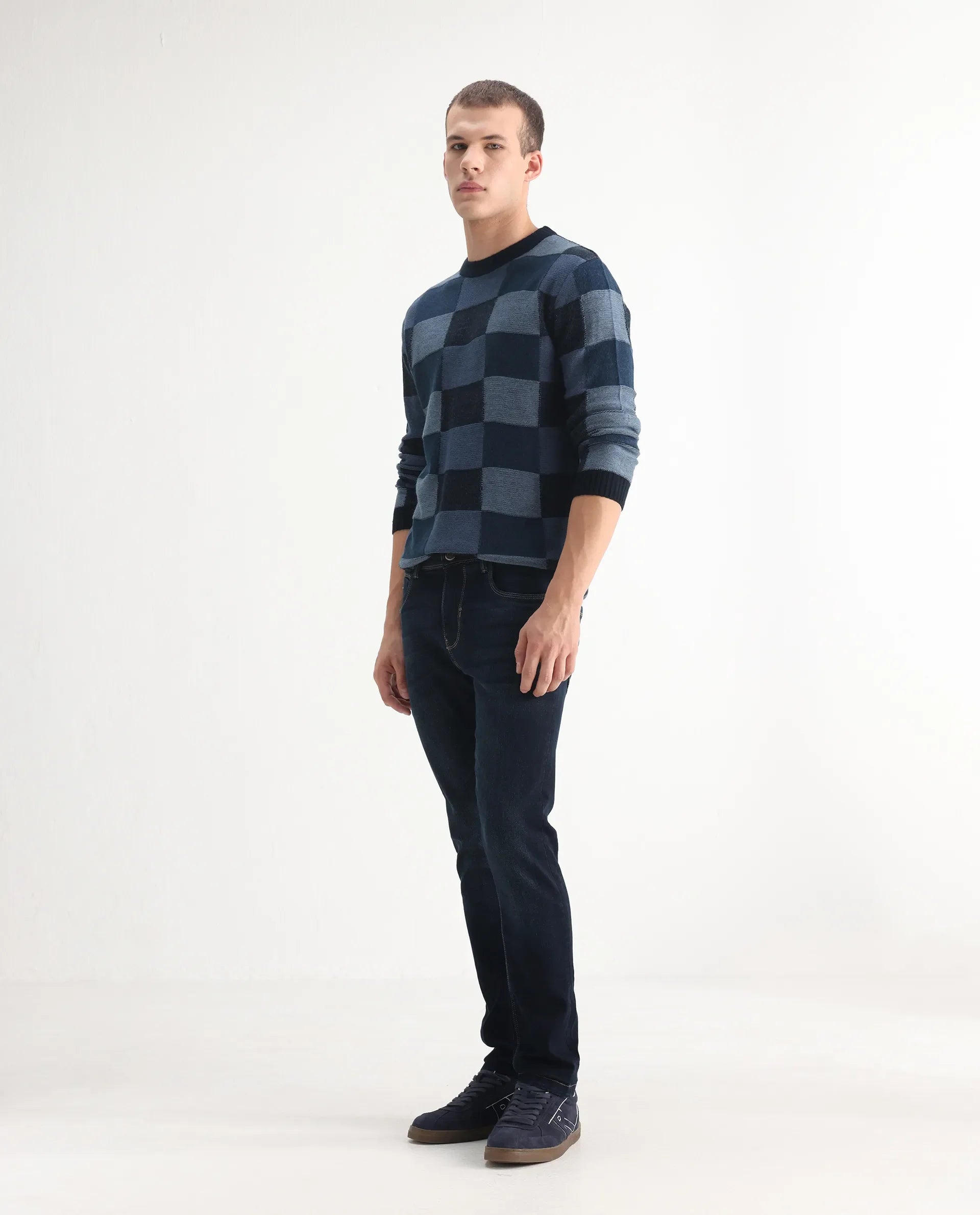 Rare Rabbit Men's Jena Dusky Blue Cotton Blend Plain Hawk Slim Fit Jeans