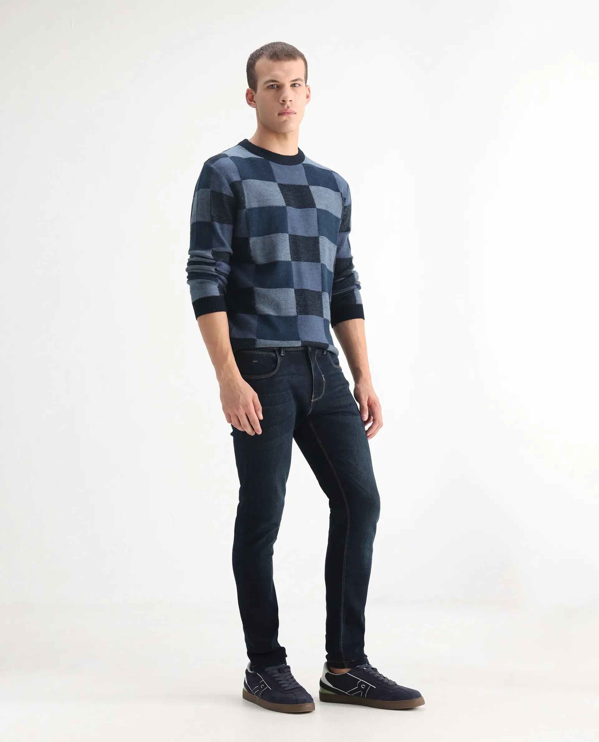 Rare Rabbit Men's Jena Dusky Blue Cotton Blend Plain Hawk Slim Fit Jeans