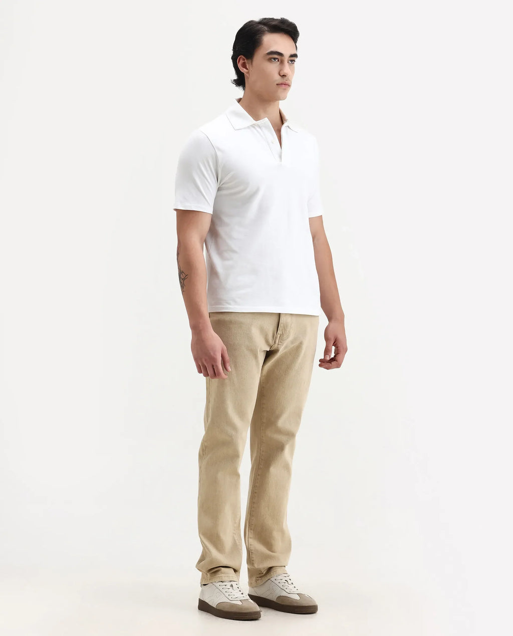 Rare Rabbit Men's Joel-G3 Beige Cotton Blend Fabric Morris Regular Plain Jeans