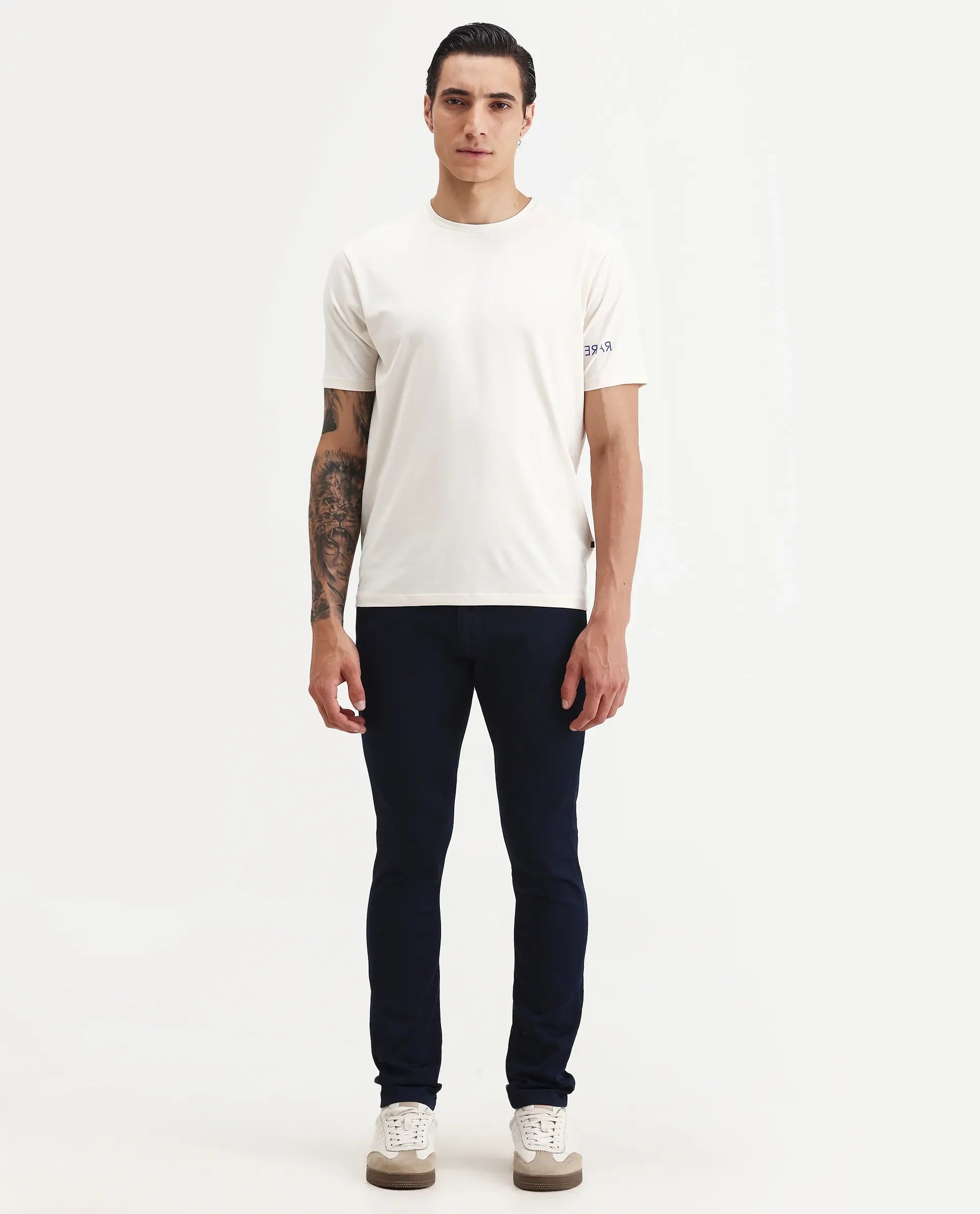 Rare Rabbit Men's Jules Blue Cotton Blend Plain Hawk Slim Fit Jeans