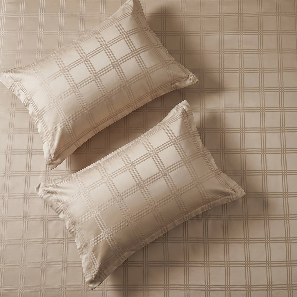 300 TC Super Soft King Bedsheet, Self Woven Checks Design - Beige Checks