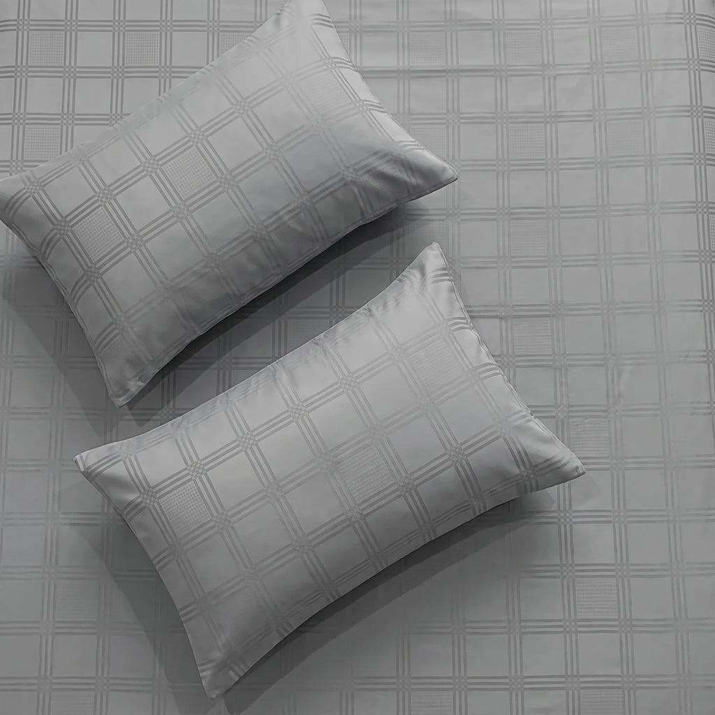300 TC Super Soft King Bedsheet, Self Woven Checks Design - Grey Checks