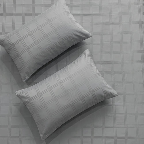 300 TC Super Soft King Bedsheet, Self Woven Checks Design - Grey Checks