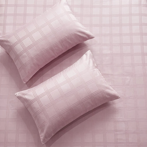 300 TC Super Soft King Bedsheet, Self Woven Checks Design - Pink Checks