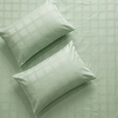 300 TC Super Soft King Bedsheet, Self Woven Checks Design - Sage Green Checks