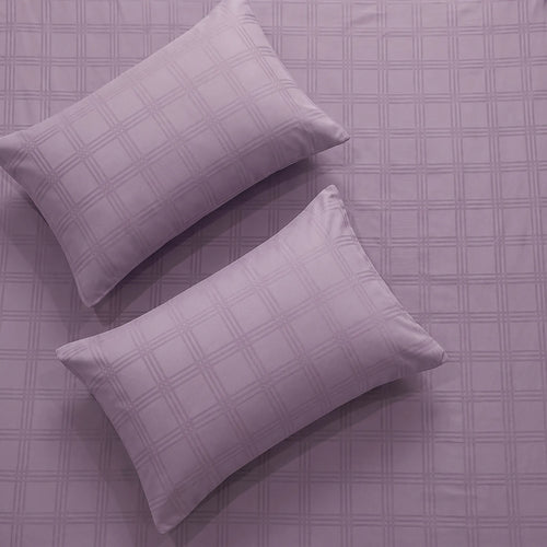 300 TC Super Soft King Bedsheet, Self Woven Checks Design - Soft Mauve Checks