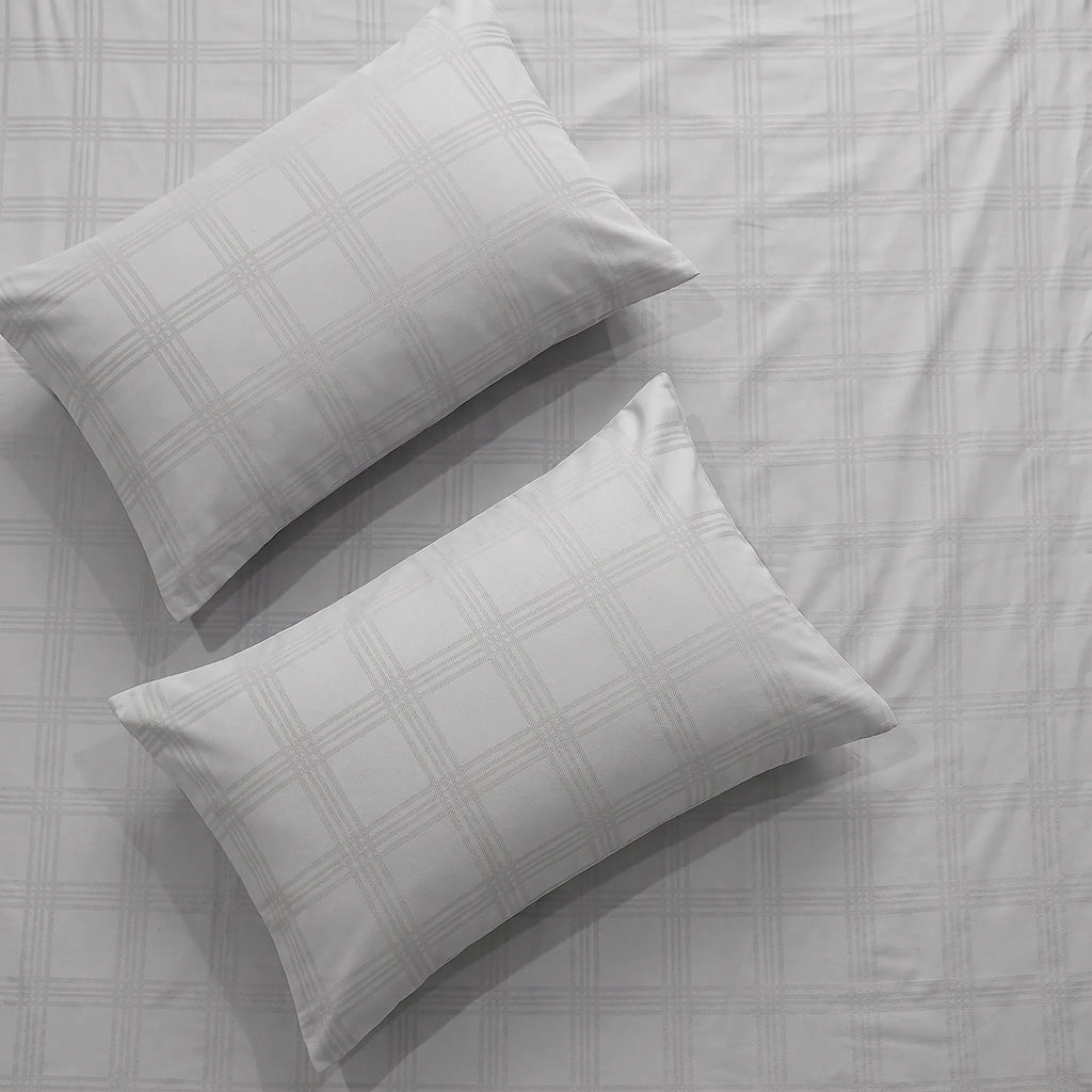 300 TC Super Soft King Bedsheet, Self Woven Checks Design - Silver Grey Checks