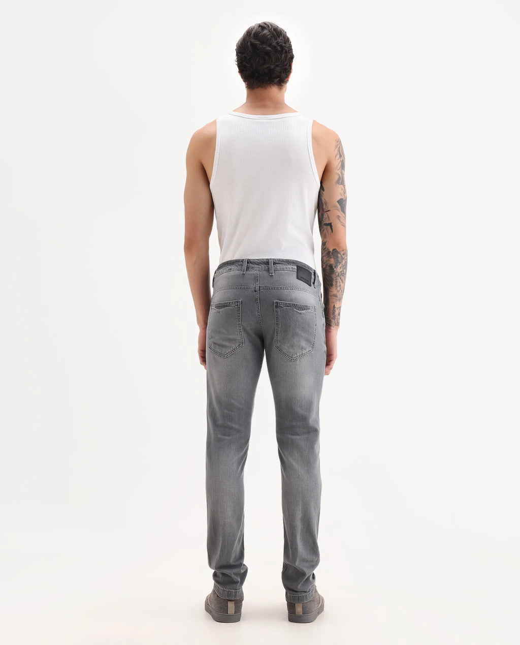 Rare Rabbit Men's Kairo-2 Grey Cotton Fabric Kurt Carrot Plain Jeans