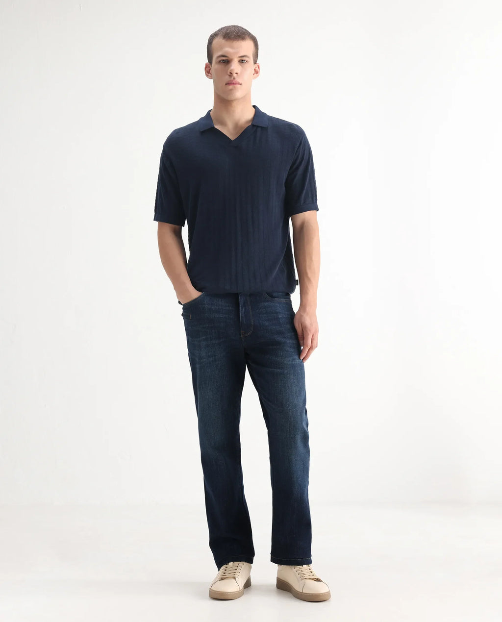Rare Rabbit Men's Kazi Dark Blue Cotton Plain Morris Regular Fit Jeans