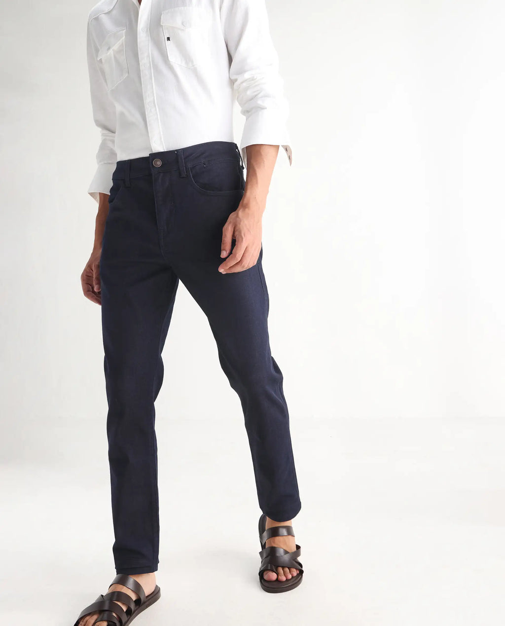 Rare Rabbit Men's Kiel Navy Cotton Plain Morris Regular Fit Jeans