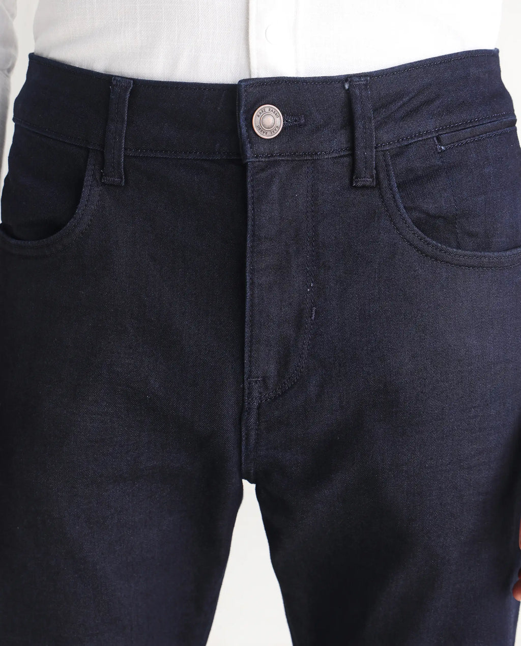 Rare Rabbit Men's Kiel Navy Cotton Plain Morris Regular Fit Jeans