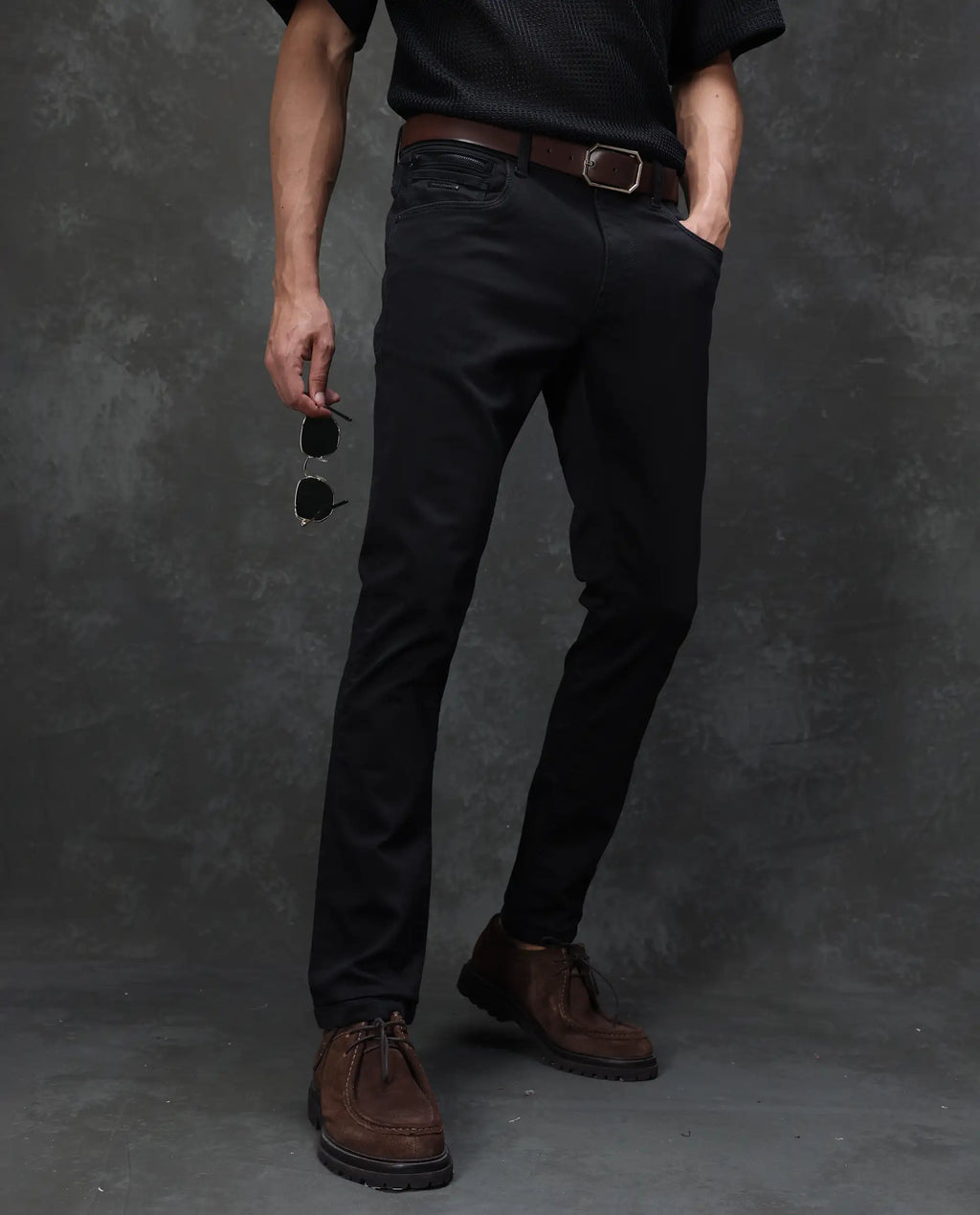 Rare Rabbit Men's Guild Casual Kleber Black Cotton Blend Plain Hawk Slim Fit Jeans
