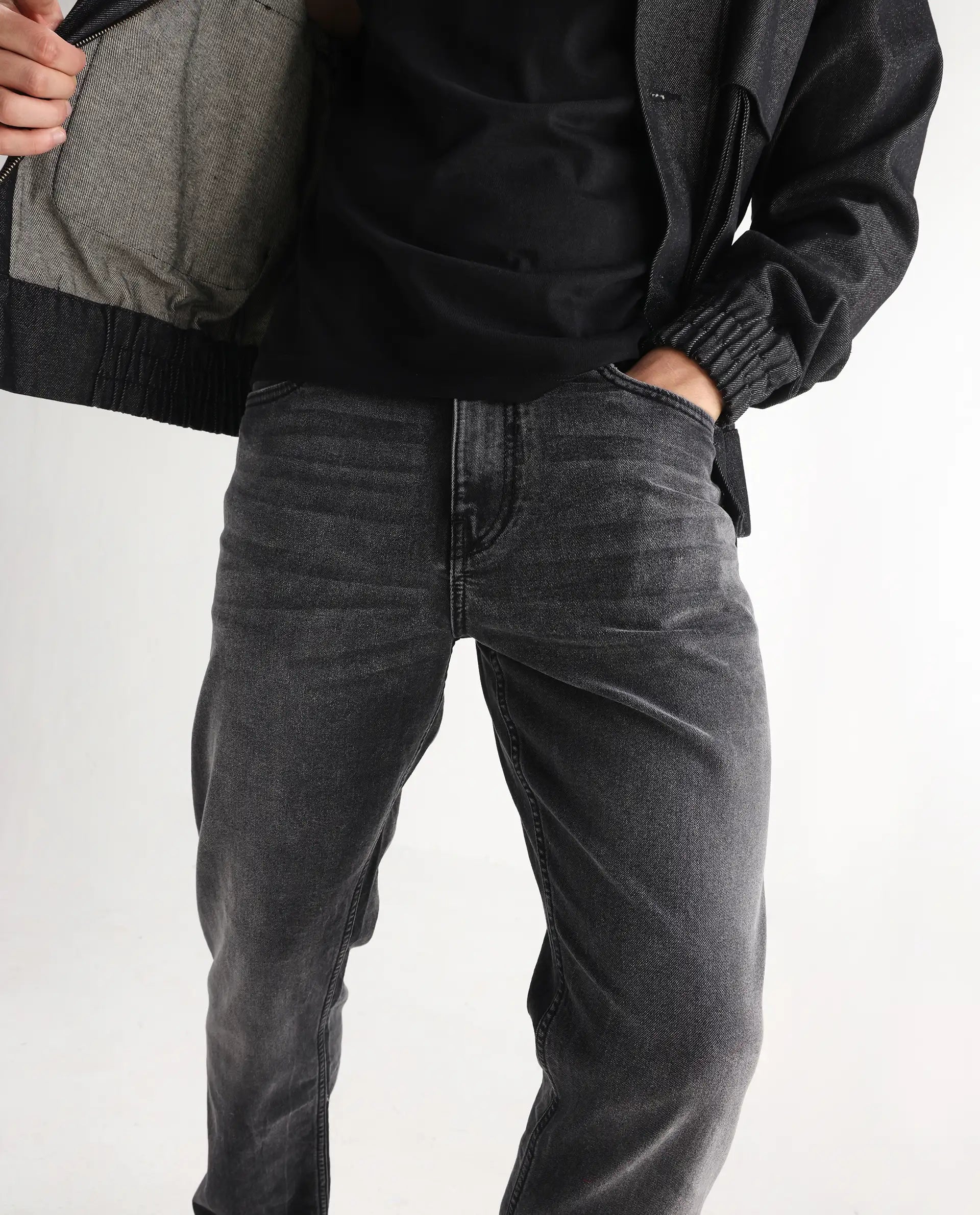 Rare Rabbit Men's Klune Black Cotton Plain Morris Regular Fit Jeans