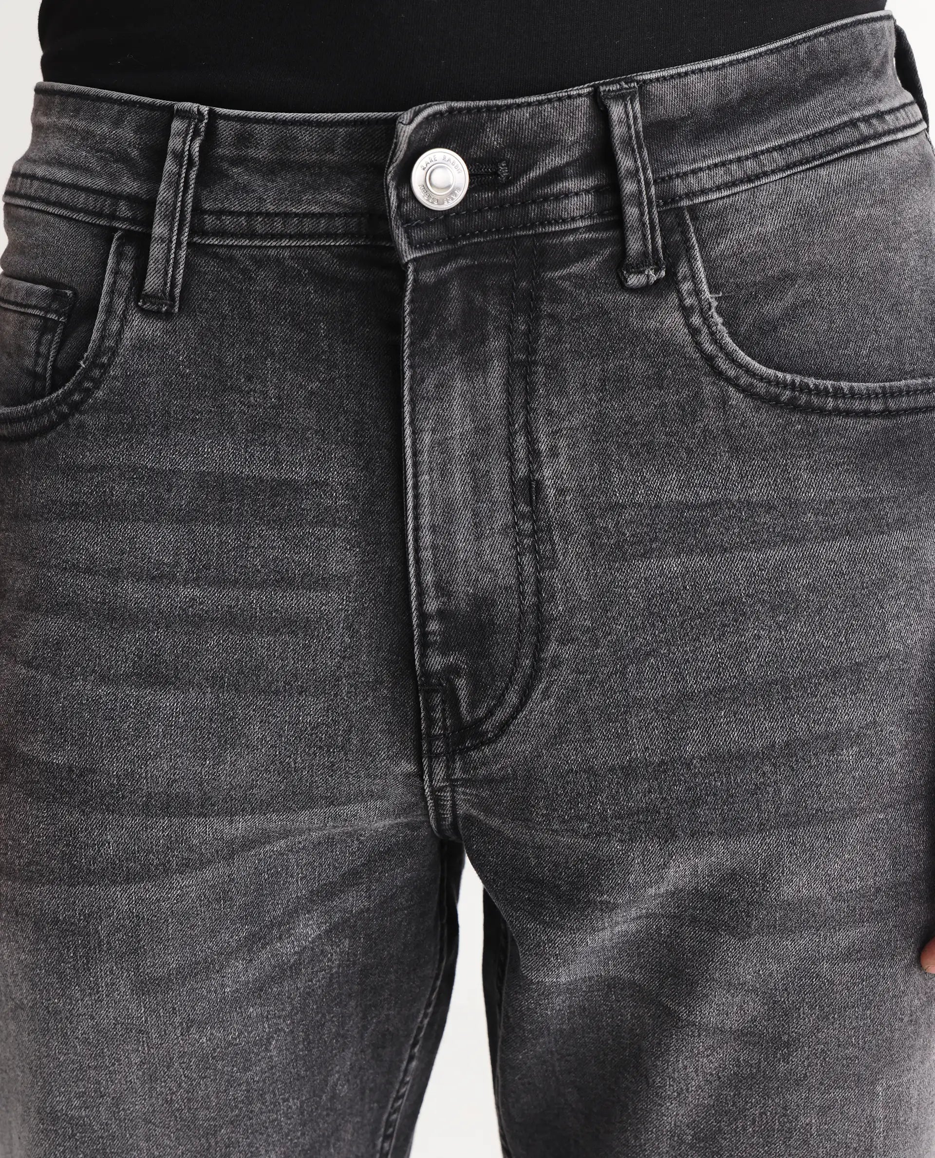Rare Rabbit Men's Klune Black Cotton Plain Morris Regular Fit Jeans