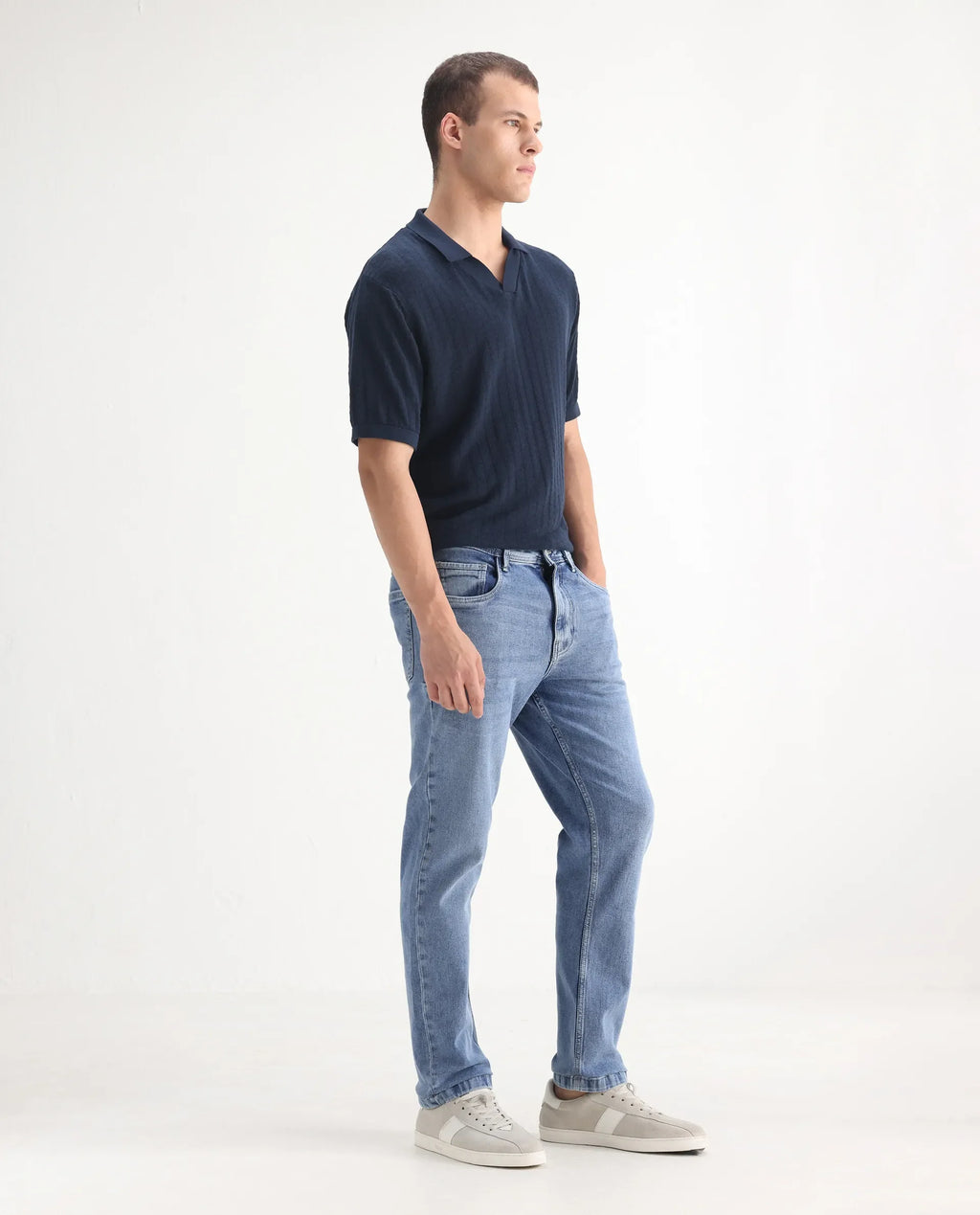 Rare Rabbit Men's Klune Blue Cotton Plain Hawk Slim Fit Jeans