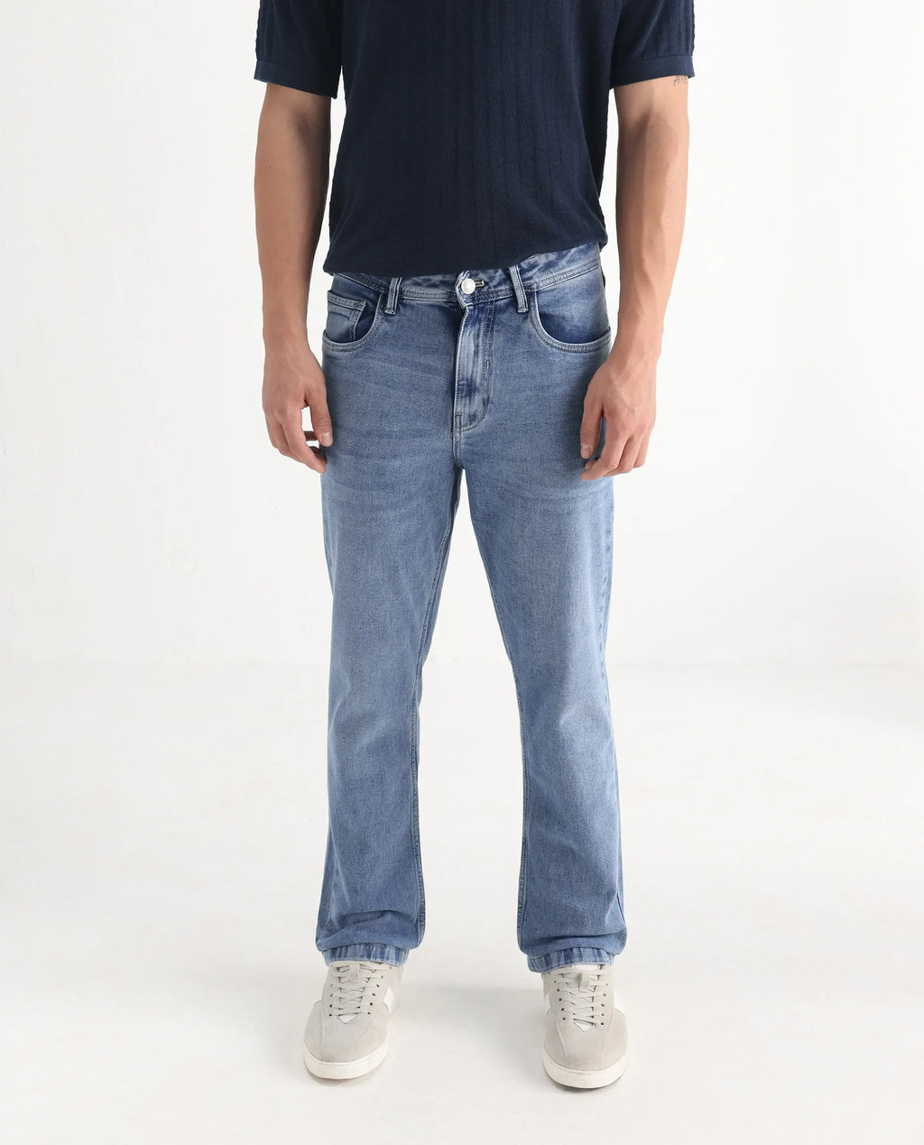 Rare Rabbit Men's Klune Blue Cotton Plain Hawk Slim Fit Jeans