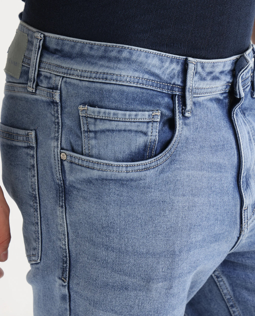 Rare Rabbit Men's Klune Blue Cotton Plain Hawk Slim Fit Jeans