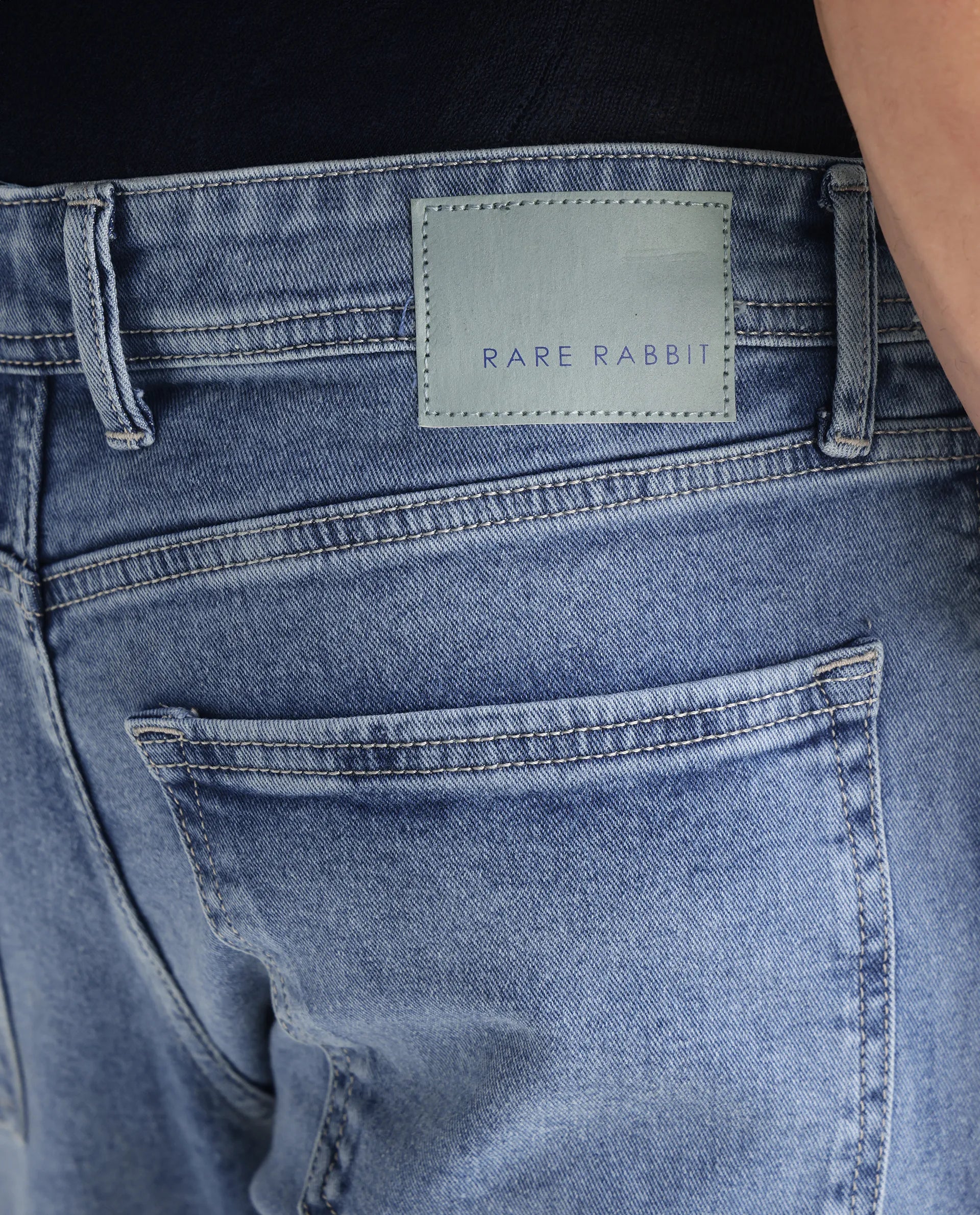 Rare Rabbit Men's Klune Blue Cotton Plain Hawk Slim Fit Jeans