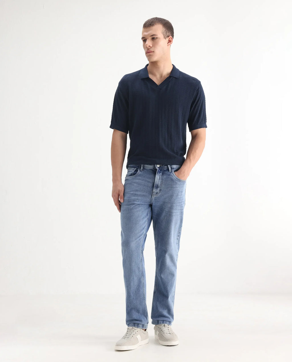 Rare Rabbit Men's Klune Blue Cotton Plain Hawk Slim Fit Jeans