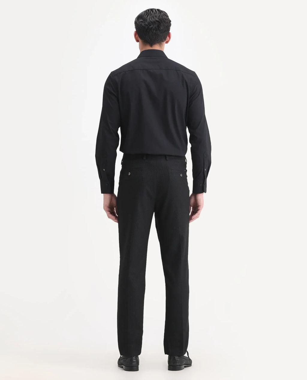 Rare Rabbit Men's Kovex Black Polyester Striped Print Regular Fit Trouser