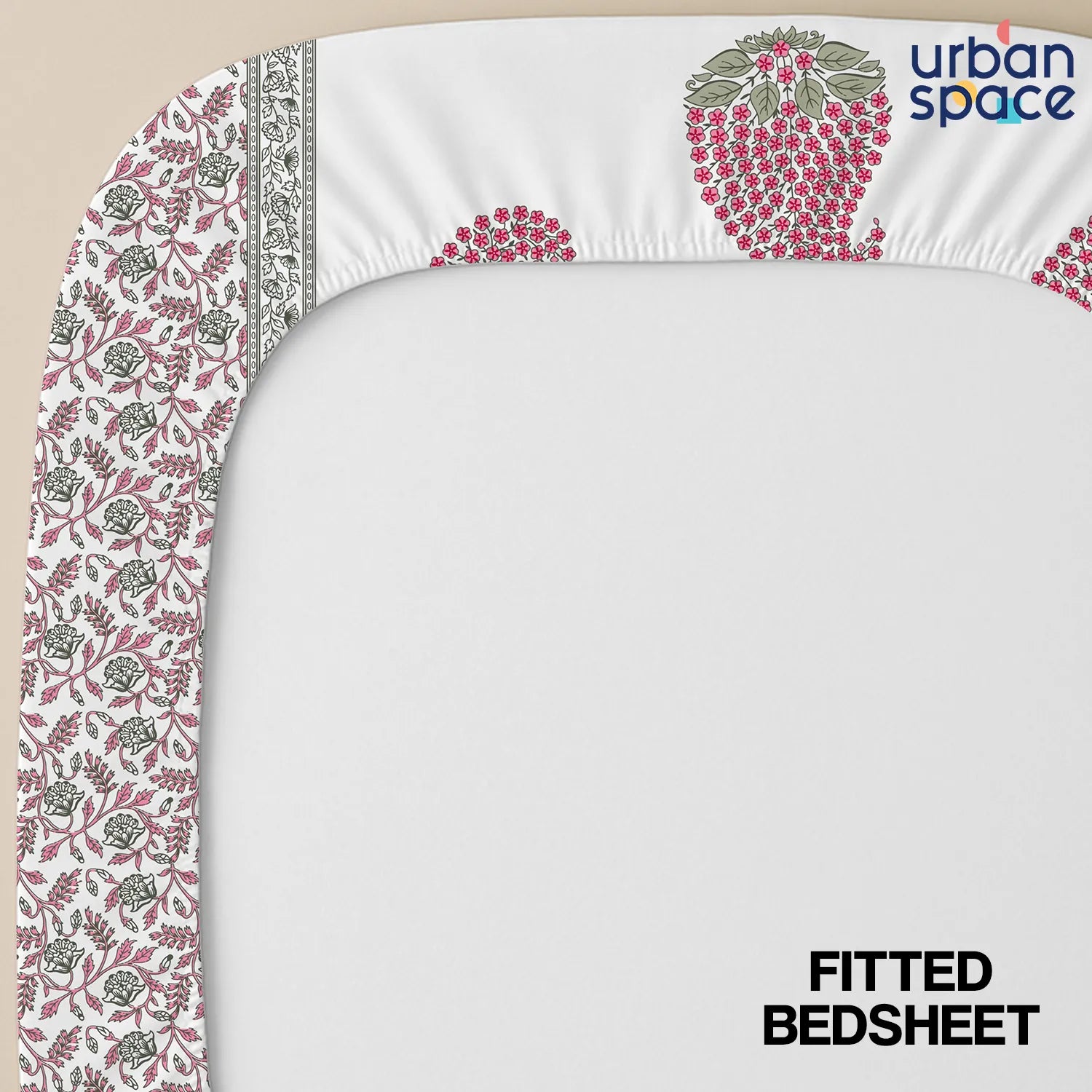 Serene 300 TC 100% Cotton Bedsheet with Pillow Covers, Panel Design - Kairavi Pink