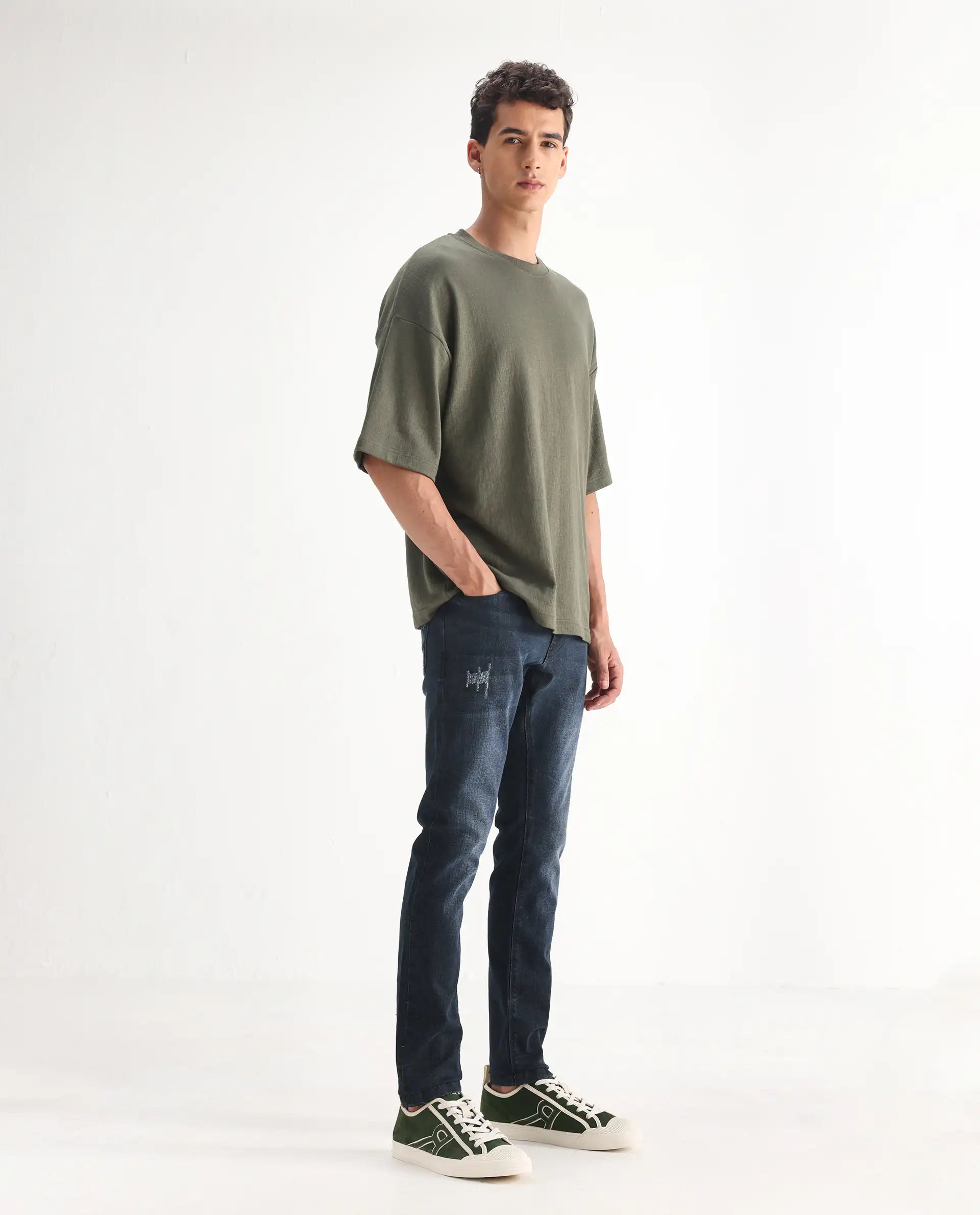 Rare Rabbit Men's Laiden Blue Cotton Plain Hawk Slim Fit Jeans