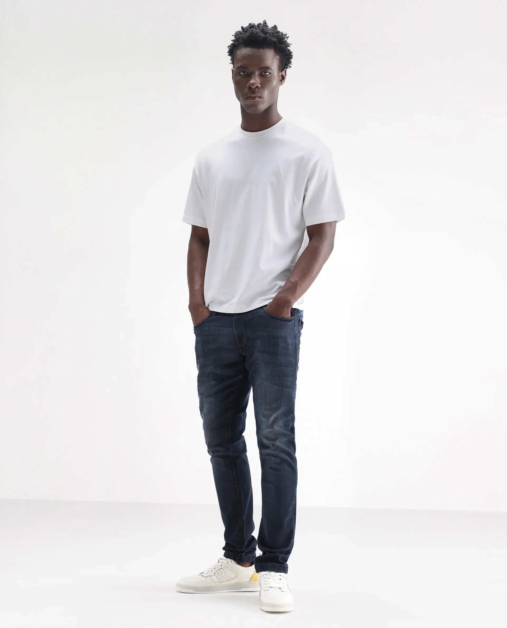 Rare Rabbit Men's Laiden Dusky Green Cotton Plain Hawk Slim Fit Jeans