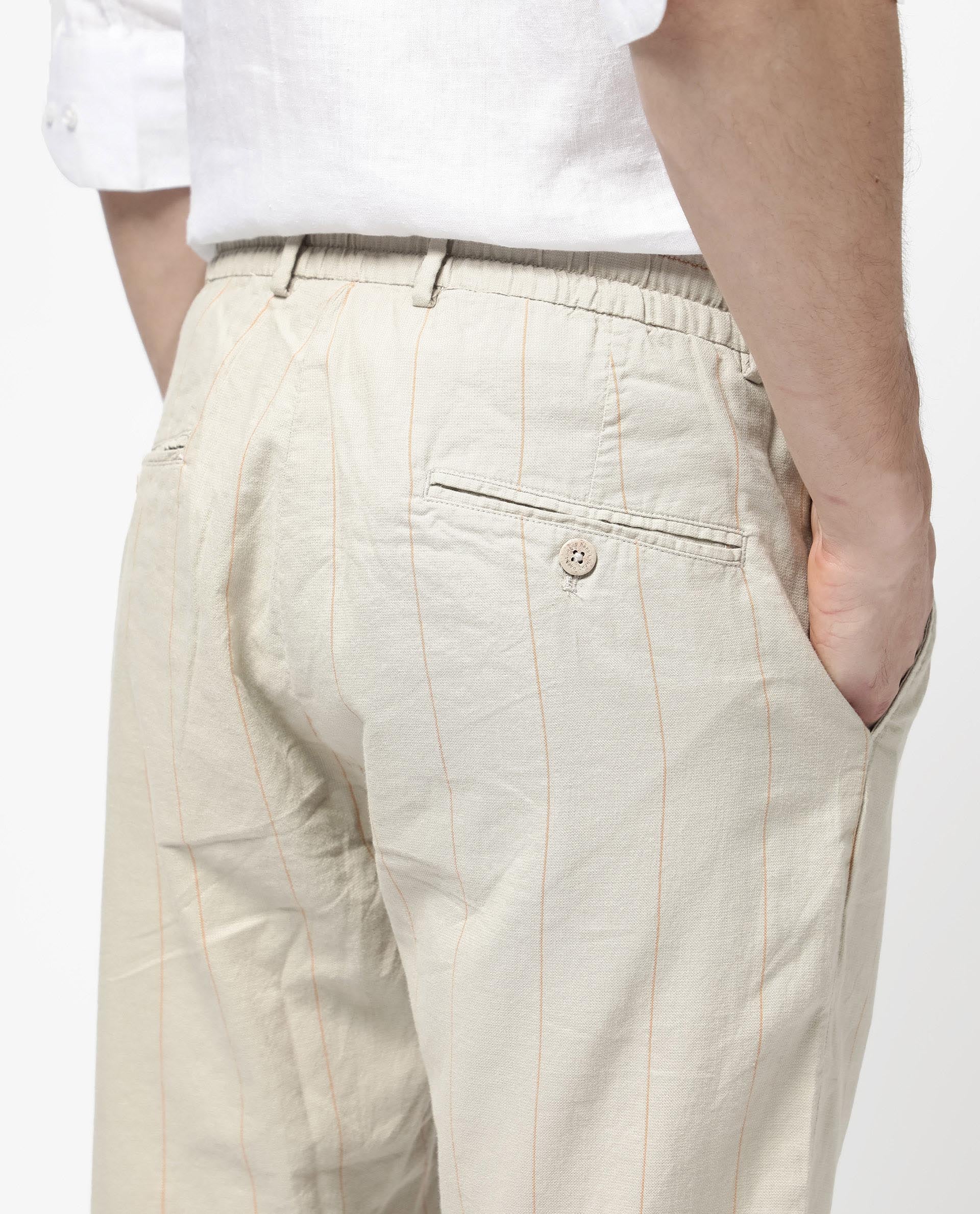 Rare Rabbit Men's Lanac Beige Cotton Striped Print Regular Fit Trouser