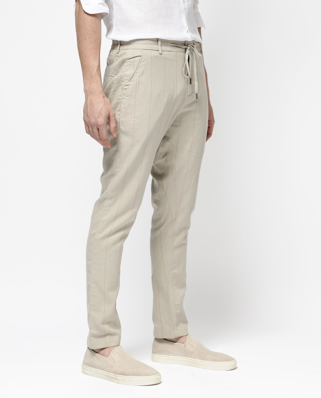 Rare Rabbit Men's Lanac Beige Cotton Striped Print Regular Fit Trouser