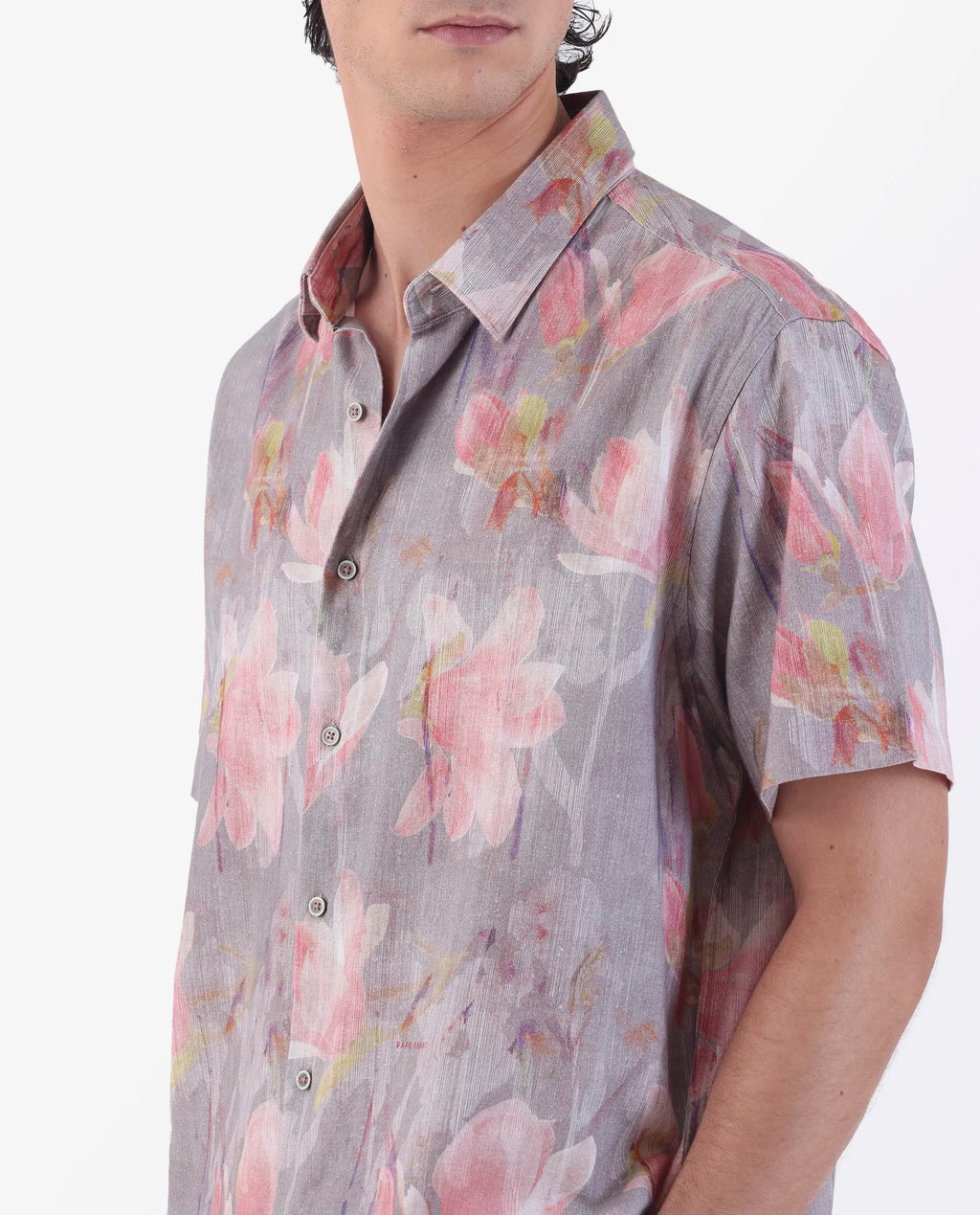 Rare Rabbit Men's Lavaj Grey 100% Linen Regular Fit Half Sleeve Spread Collar Shirt