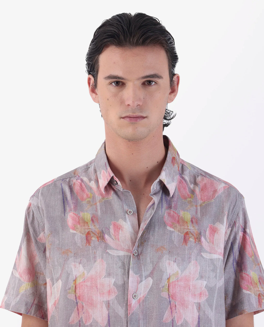 Rare Rabbit Men's Lavaj Grey 100% Linen Regular Fit Half Sleeve Spread Collar Shirt