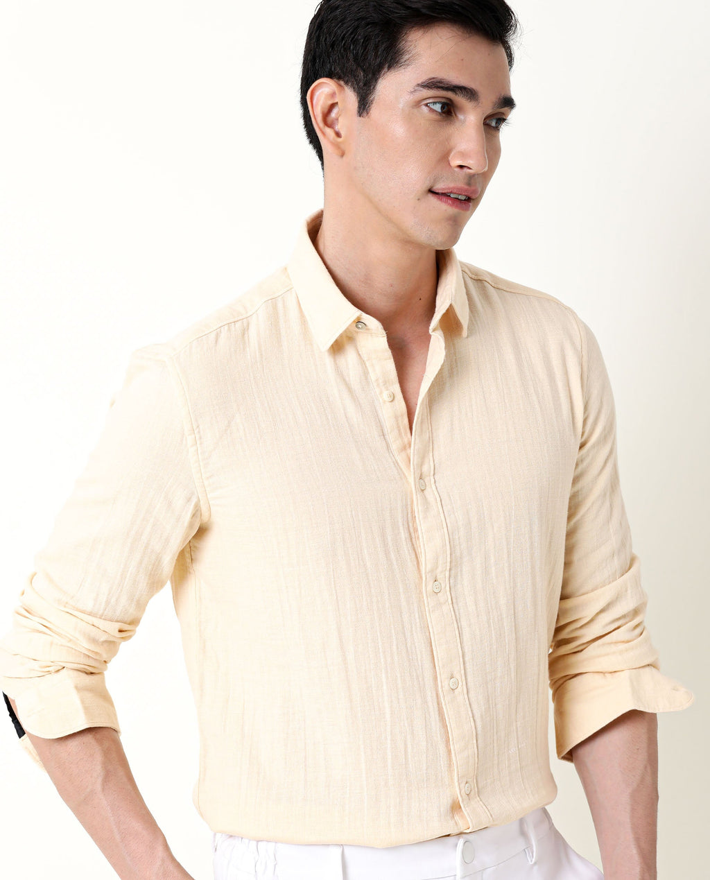 Rare Rabbit Men's Layers Beige Cotton Plain Regular Fit Full Sleeve Collared Shirt