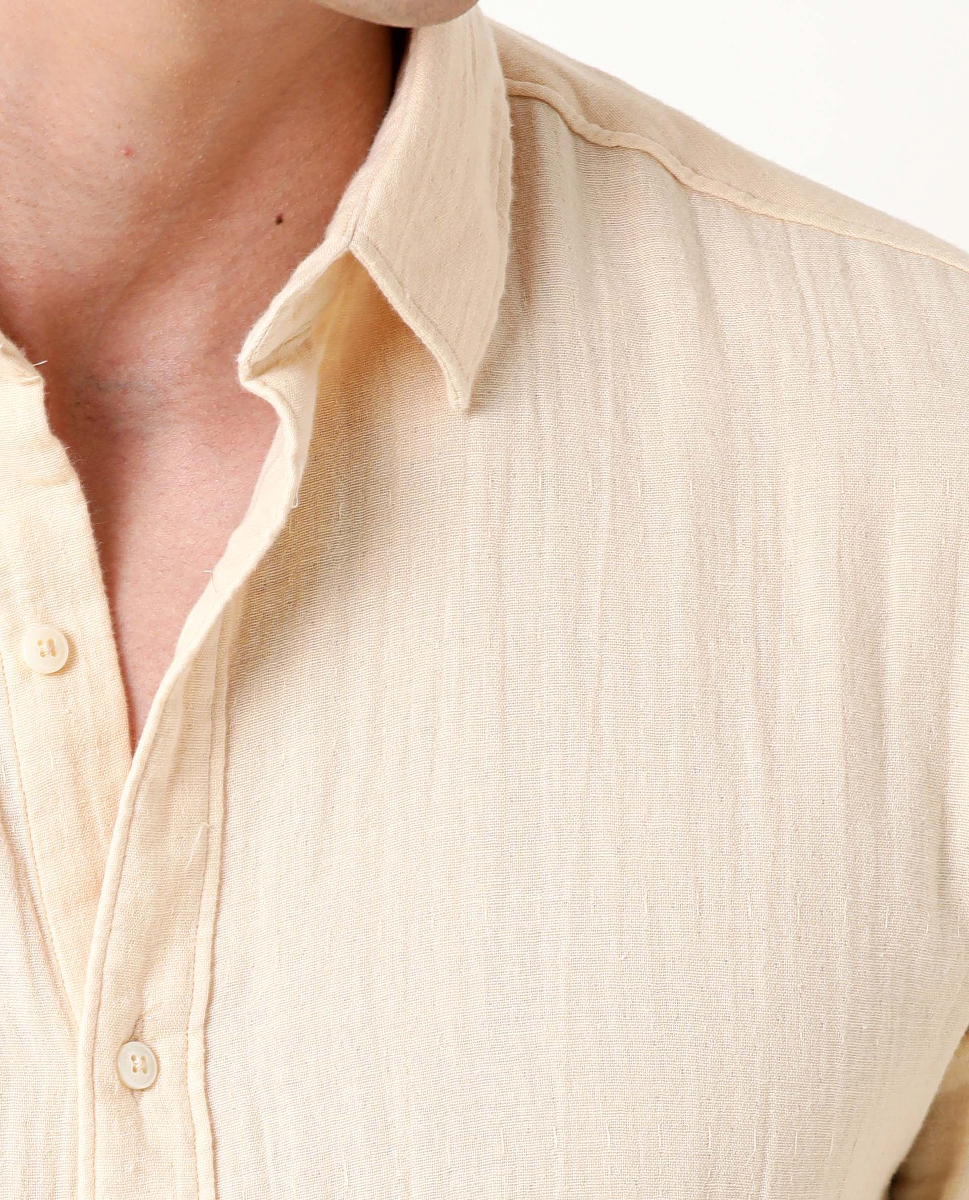 Rare Rabbit Men's Layers Beige Cotton Plain Regular Fit Full Sleeve Collared Shirt