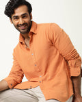 Rare Rabbit Men's Layers Rust Cotton Plain Regular Fit Full Sleeve Collared Shirt