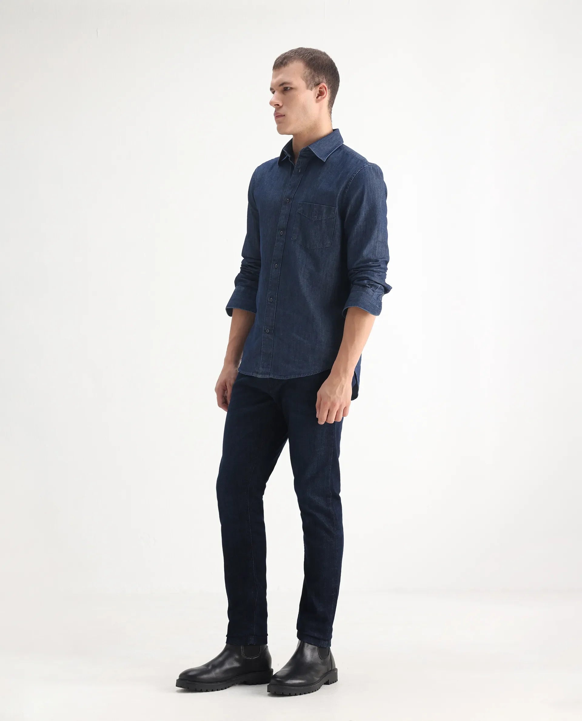 Rare Rabbit Men's Ledo Dark Navy Cotton Blend Plain Hawk Slim Fit Jeans