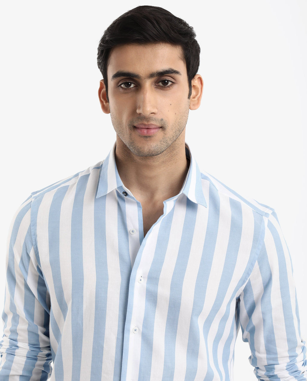 Rare Rabbit Men's Leeds Blue Cotton Striped Print Regular Fit Full Sleeve Collared Shirt