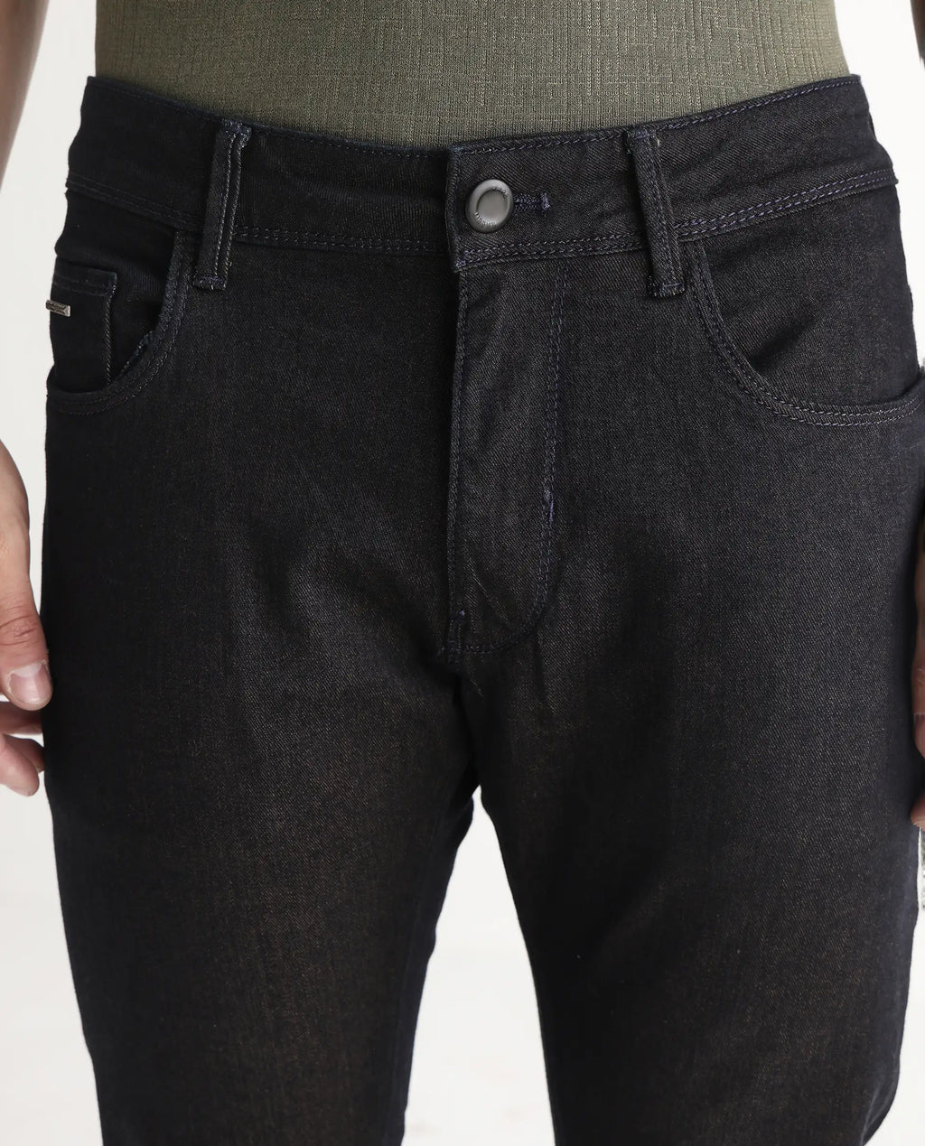 Rare Rabbit Men's Leige Blue Cotton Plain Hawk Slim Fit Jeans