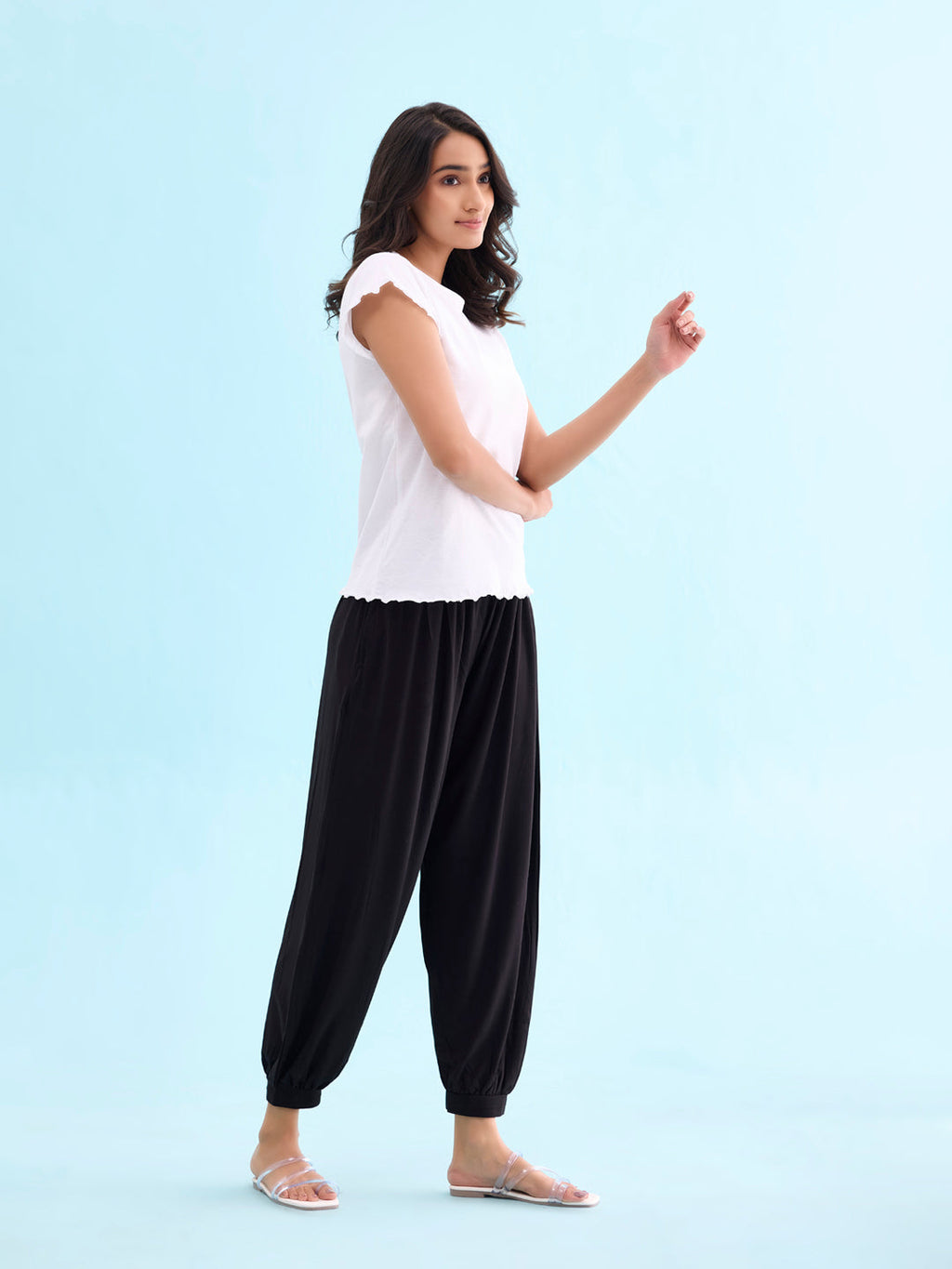 Black Viscose Stretch Harems