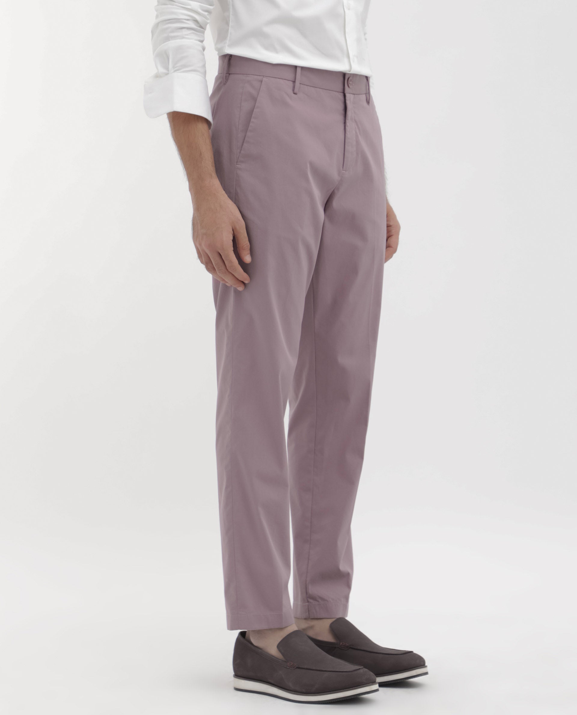 Rare Rabbit Men's Linotel Pastel Pink Cotton Blend Plain Regular Fit Trouser