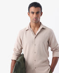 Rare Rabbit Men's Linux Light Beige Linen Blend Plain Regular Fit Full Sleeve Collared Shirt