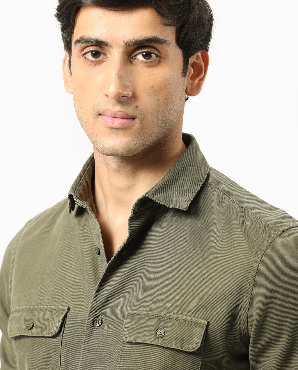 Rare Rabbit Men's Lipton Dark Olive Cotton Plain Regular Fit Full Sleeve Collared Shirt